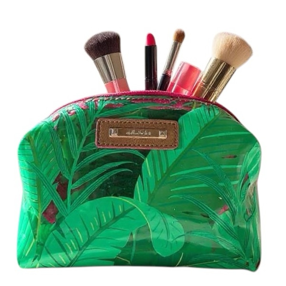 STELLA & DOT Green Pink POUF Cosmetic Bag